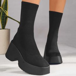Boots Platform Shoes Female Short High Heels Gothic Lolita Elegant Boot and Ankle for Women Plus Size Black Designer Tights H240516