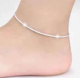 Anklets Thin silver shiny chain ankle bracelet suitable for girls friends feet jewelry leg bracelets barefoot birthday and wedding gifts d240517