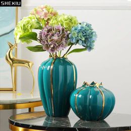 Vases Modern Gold-plated Ceramic Vase Flower Arrangement Table Decoration Green Electroplating Hydroponic Home