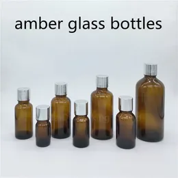 Storage Bottles 5ml 10ml 15ml 20ml 30ML 50ml 100ml Amber Glass Bottle Vials Essential Oil With Silvery Screw Cap Perfume