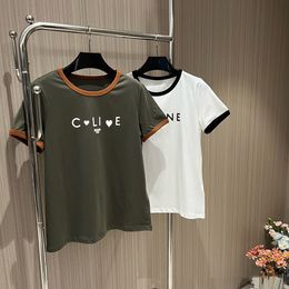 Women's T Shirts Designer Color blocking collar flocked short sleeved T-shirt simple and casual age reducing and versatile