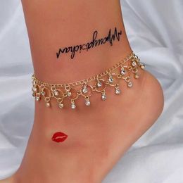 Anklets New Fashion Summer Beach Foot Jewellery Womens Exquisite Gold and Silver Shining Rhinestone Ankle Bracelet d240517