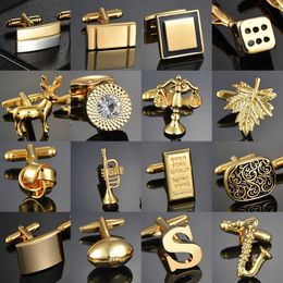 Cuff Links High quality gold cufflinks Chinese knot maple leaves dear square music French shirt cuffs set accessories wedding Jewellery