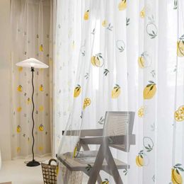 Window Treatments# Korean Cartoon Yellow Lemon Embroidered Tulle Curtain For Childrens Room Boys and Girls White Transparent Sheer Panel Custom Y240517