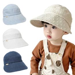 Caps Hats Denim Baby Summer Hat Embroidery Big Brim Children Baseball Cap Adjustable Beach Travel Kids Sun Hats for Girls Boys 2-8Y Y240517