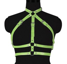 Bustiers Corsets Handmade Gothic Green Leather Harness Fetish Underwear Sexy Lingerie Punk Crop Tops Cage Bralette Bondage Body2650362