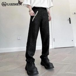 Men's Pants LUZHEN 2024 Fashion Elegant Sequin Patchwork Design Casual Suit Street Zipper Decorate Korean Trousers LZ3392