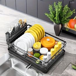 Kitchen Storage 1pc Dish Rack Countertop Single Layer With Drain Board Rust-Proof Large Sink Utensil Holder For