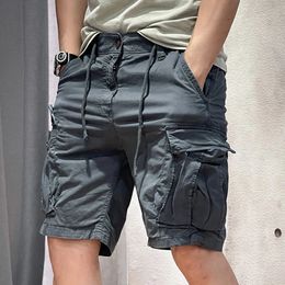 Half Mens Cargo Shorts Solid with Draw String Khaki Male Bermuda Short Pants Summer Baggy Elastic Waist Homme Y2k 240513