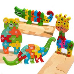 Other Toys High quality 3D wooden puzzle education cartoon animal early learning cognitive intelligence puzzle game childrens toys