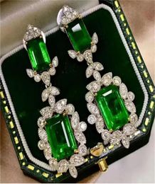 Vintage Court Earring Lab Emerald zircon 925 Sterling silver Fine Party Wedding Drop Earrings for Women Bridal Gemstones Jewelry1580215