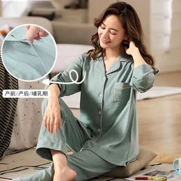 Sleep Lounge Fdfklak M-XXL Plus Size Breast Feeding Pajamas 2022 Spring/Summer New Long Sleeve Nursing Pajamas Pregnant Womens Pajamas d240516
