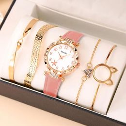 Wristwatches 5PCS Set Fashion Women Business Watches Simple Ladies Dress Leather Quartz Watch Womens Bracelet Wristwatch Relogio Feminino