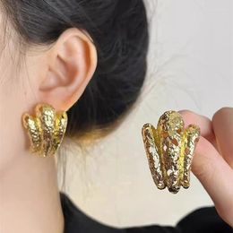 Stud Earrings Vintage Metal Textured Hollow Large Claw Shape For Women Gold-plated Exaggerated Abstract Trendy Jewelry Accessories