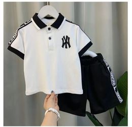 Childrens polo shirt Boy summer handsome baby Internet celebrity short sleeve clothes trendy cool twopiece tshirt set 240515