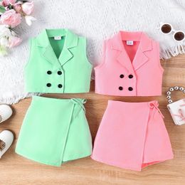 Clothing Sets Pudcoco Toddler Kids Baby Girl 2 Pcs Suit Sleeveless V Neck Double Breasted Tank Tops With Skirt Summer Outfits 6M-4T