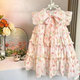 Barnflickor ärmlös sommar 2024 Ny baby Super Fairy Floral Chiffon Girl Princess Dress L2405