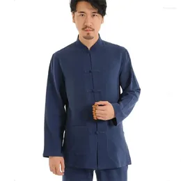Ethnic Clothing Linen Cotton Men's Plus Size Chinese Style Meditation Lay Buddhist Clothes Suit Tai Ji Zen