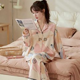 Sleep Lounge Womens Breast Feeding Pyjama Set Fashion Pregnant Care Clothing Set Latex Pajamas+Pants after Autumn d240516