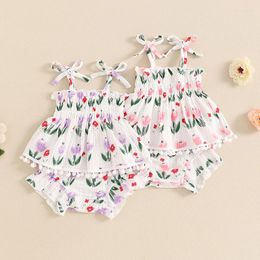 Clothing Sets Baby Girl Summer Clothes Set Fashion Born Infant Sleeveless Strap Tulip Print Tops Ruffle Shorts 2Pcs For Toddler Outfits