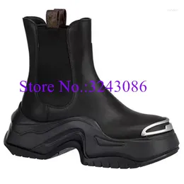 Boots Black Leather Platform Thin Legs Ankle Lady Fashion Metal Decor Casual Short Woman Sexy Party Shoes Dropship