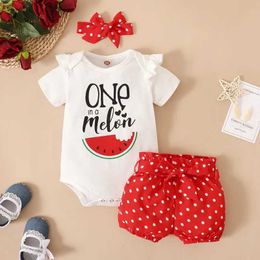 Clothing Sets 3-24M Newborn Baby Gilr Fashion Clothes Set Ruffle Sleeve Romper+Polka Dots Shorts+Headband 3pcs Toddler Girl Summer Outfits Y240515