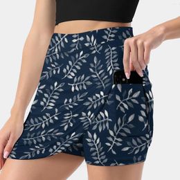 Skirts White Leaves On Navy-A Hand Painted Pattern Woman Fashion 2024 Pant Skirt Mini Office Short Micklyn