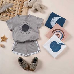 Clothing Sets Summer childrens clothing 2-piece set moon printed clothing casual set childrens T-shirt set boys clothing 0-5Y WX