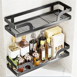 Kitchen Storage Wall-Mounted Spice Rack Seasoning Holder Organiser Wall Shelf Hanging Hook