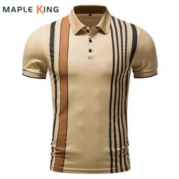 Polo Men Luxury Striped Printed Golf Tee Shirts Homme Summer Elegant Business Camiseta Polo Shirts Mens Casual Office Wear 240515