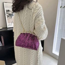 Drawstring Rhinestone Decor Evening Bag Luxurious Glitter Niche Design Handbag Chain Purse Women Female