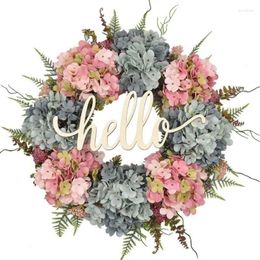 Decorative Flowers Artificial Hydrangea Wreath Spring Summer Home Garland Front Door Decoration Party Wall Background Christmas Decor Hello