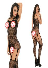 2021 Sexy Costume One Piece Open Bust Floral Lace Mature Bodystocking Women Pantyhose Crotchless Babydoll Lingerie Black Porn 3082736
