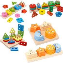 Other Toys Montessori Wooden Childrens Education 1 2Y Baby Shape Colour Sorting Block Puzzle Large Geometric Stacking Toy for Children