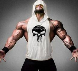 Designer new gym superman fitness hooded vest skull print vest men running Tshirt muscle men sleeveless undershirt6666463