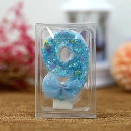 Party Supplies 3D Number 0-9 Cake Decor Inserts Candle Glitter Blue Bow Digital Candles Topper Birthday Memorial Day Dessert Plugin