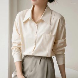 Women's Blouses QOERLIN Womens Button Up Shirts Dress Long Sleeve Wrinkle Free Solid Tunics Tops With Pockets Female Workwear