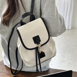 School Bags Xiuya White Elegant Womens Backpack Korean Style Fashion Leather Casual Backpacks Contrast Colour Female Simple Aesthetic