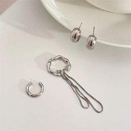 Backs Earrings Silver Colour Chain Tassel 3 Pieces Set Of Clip Without Piercing Korean Japan Ladies Sweet Charms Ear Jewellery Gift