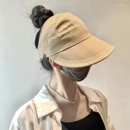 Wide Brim Hats Summer Sunhat Women Foldable Adjustable Outdoor Beach Empty Top Sun Protection Shading Breathable Duckbill Hat