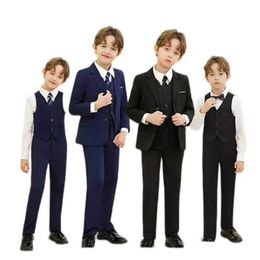 Suits Boys Black Blue Suit For Wedding Party Teenager Kids Girls Host Piano Ceremony Tuxedo Dress Children Prom Show Photography Suit Y240516