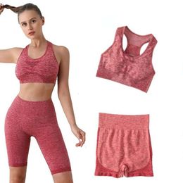 Seamless Sports Shorts Sets Womens Fiess Elastic Gym Suits Bra Top High Waist Leggings Sexy Women's Yoga Clothing L2405