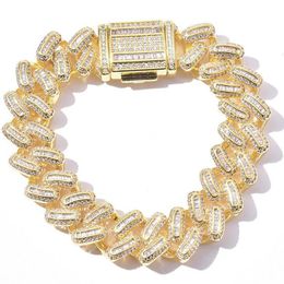 Mens Iced Miami Cuban Link Bracelet 14k Gold Plated Solid Diamonds 15mm CZ Bracelets Cubic Zirconia Jewelry 235L