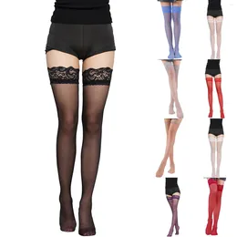 Women Socks Sexy Lace Stockings Thigh Knee Black Thin Legging Lolita High Fishnet Gothic Punk Long Elastic