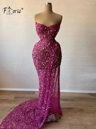 Party Dresses Sparkly Sequin Crystal Mermaid Long Evening See Through Strapless Slit Beaded Prom Dress Red Carpet Charming Gowns Chic