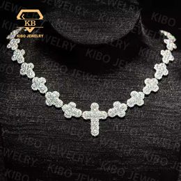 Custom Gift Hiphop Iced Out Cluster Sterling Sier Moissanite Tennis Cross Chain Necklace