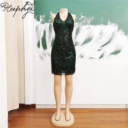 Party Dresses Chic Dark Green Sequin Short Prom Backless Halter Straight Sexy Women Cocktail Gowns Wholesale Vestido De Festa