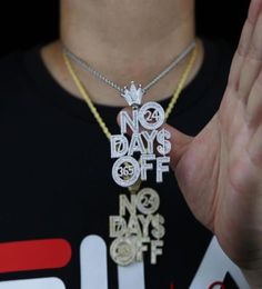 Chains Fashion Big Large Letter Initial NO DAYS OFF Pendant With Bling 5A Cz Paved Gold Silver Plated Long Rope Chain Necklaces Fo3002490