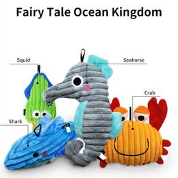 Other Toys Plush Dog Toys Tropical Ocean Series Squirrel/Hippocampus/Shark/Crab Soft Squirrel Toys Small Large Dog Pet Training Accessories