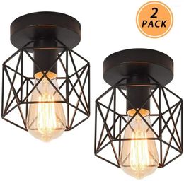 Ceiling Lights Vintage Metal Cage Light Industrial Semi-Flush Mount Fixture For Dining Room Bedroom Cafe Bar Lamp